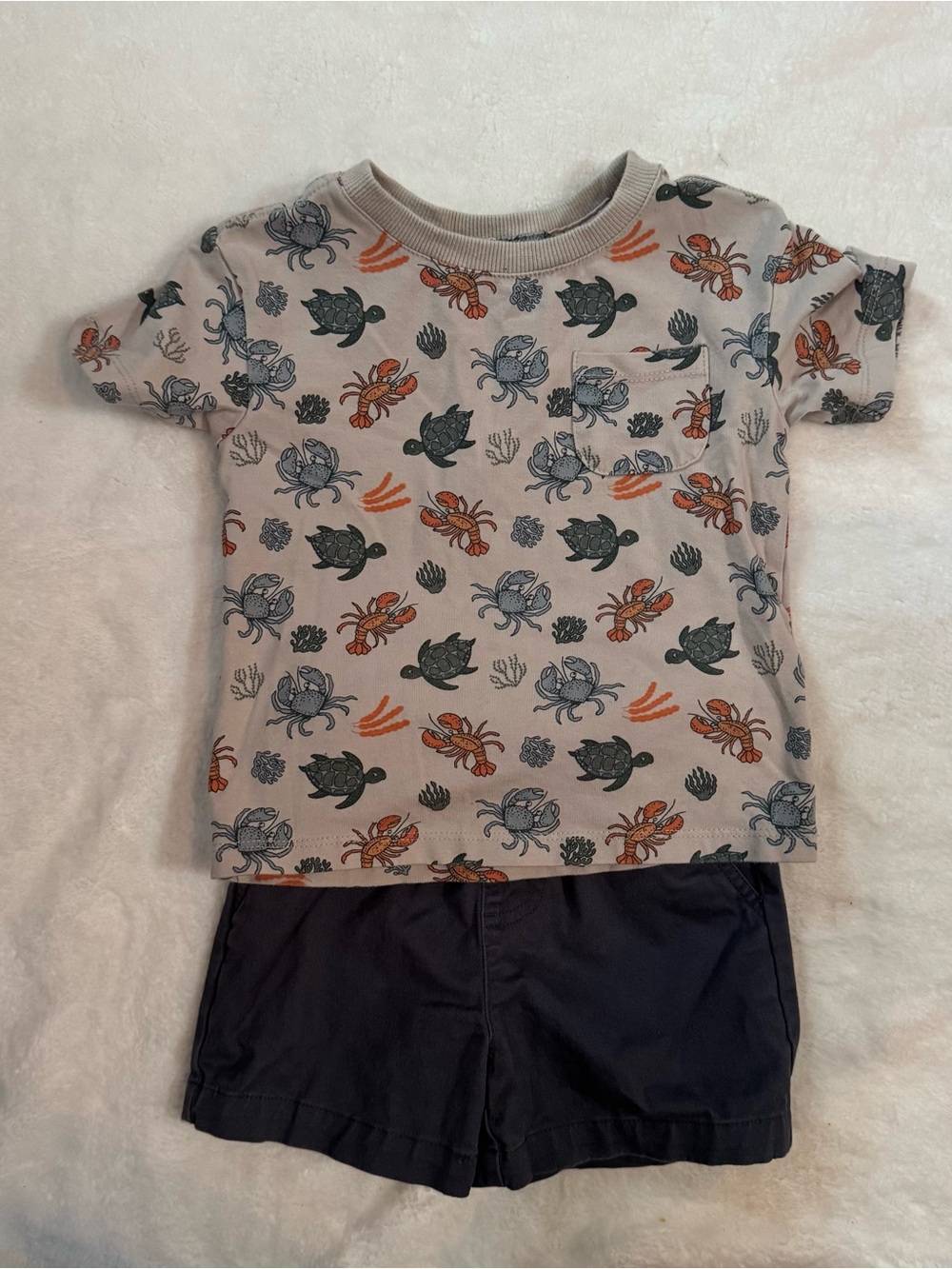 Toddler Sea Life Print Tee and Navy-Gray Shorts Set Size 18 Months